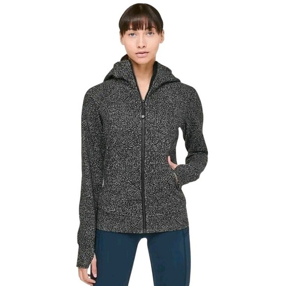 lululemon athletica Tops - Lululemon Scuba Hoodie‎ Full Zip Black White Star Crushed Speckled Jacket Size 4